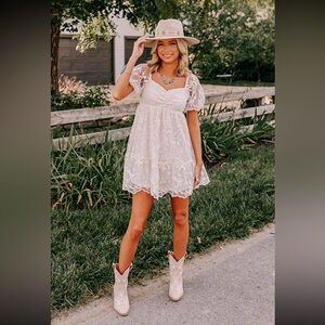 Impressions Cream Lace Mini Dress